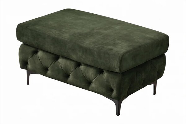 Estila Moderná glamour obdĺžniková taburetka Modern Barock so zeleným zamatovým poťahom a chesterfield prešívaním na nožičkách 95 cm
