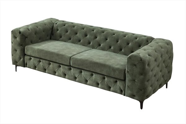 Estila Moderná glamour zelená trojmiestna sedačka Modern Barock so zamatovým poťahom s prešívaním v chesterfield štýle 235 cm
