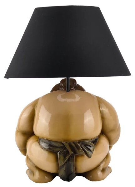 Estila Dizajnová stolná lampa Pop Atelier s čiernym tienidlom a figúrou sumo bojovníka v hnedej a béžovej farbe v pop art štýle 49 cm