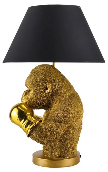 Estila Dizajnová glamour stolná lampa Pop Atelier so zlatou podstavou so sochou opice s boxerskými rukavicami a čiernym tienidlom 55 cm