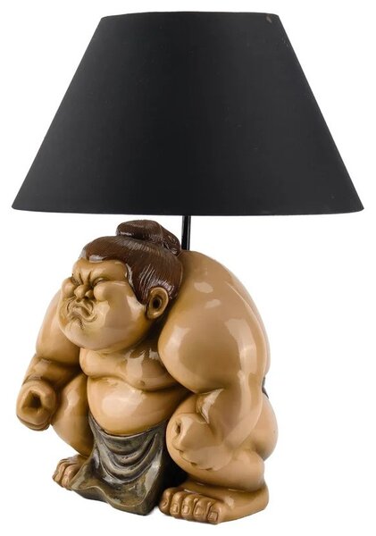 Estila Dizajnová stolná lampa Pop Atelier s čiernym tienidlom a figúrou sumo bojovníka v hnedej a béžovej farbe v pop art štýle 49 cm