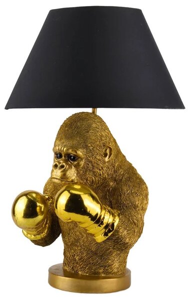 Estila Dizajnová glamour stolná lampa Pop Atelier so zlatou podstavou so sochou opice s boxerskými rukavicami a čiernym tienidlom 55 cm