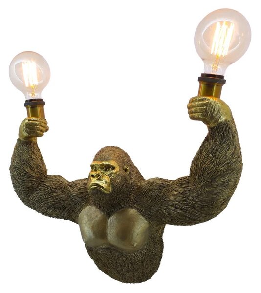 Estila Dizajnová glamour nástenná lampa Tierra Glam s dizajnom opice s dvomi žiarovkami v zlatej farbe 50 cm