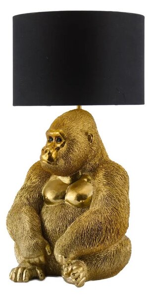 Estila Dizajnová glamour stolná lampa Tierra Glam so zlatou podstavou v podobe sochy sediacej opice s čiernym tienidlom 54 cm