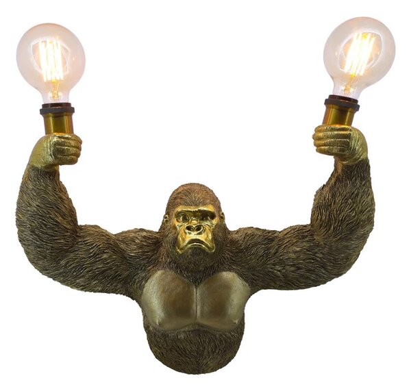 Estila Dizajnová glamour nástenná lampa Tierra Glam s dizajnom opice s dvomi žiarovkami v zlatej farbe 50 cm