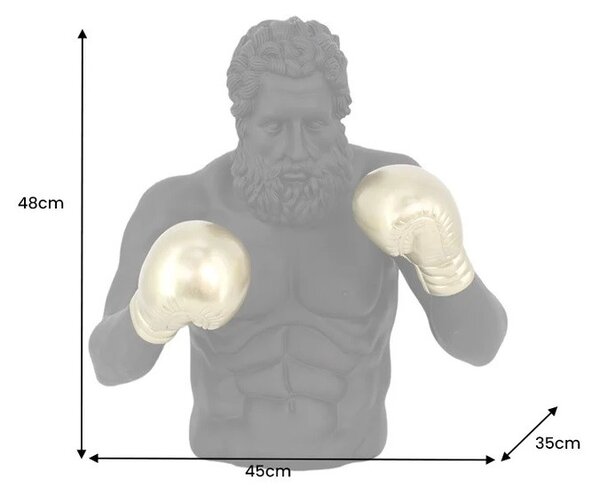 Estila Moderná dizajnová socha Zeus s motívom čiernej antickej figúry so zlatými boxovacími rukavicami v pop art štýle 48 cm