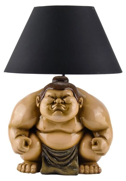 Estila Dizajnová stolná lampa Pop Atelier s čiernym tienidlom a figúrou sumo bojovníka v hnedej a béžovej farbe v pop art štýle 49 cm