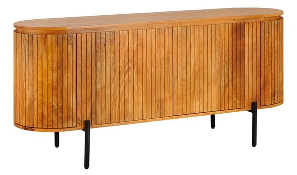 Estila Moderný art deco oválny štvordverový príborník Gatsby z mangového dreva v prírodnej hnedej farbe s lamelovým dekorom 160 cm