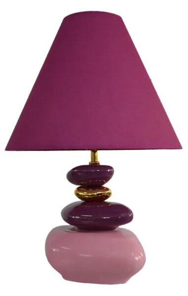 Estila Glamour stolná lampa Caillou v odtieňoch fuksiovej a ružovej so zlatým detailom a organickým dizajnom kameňov 59 cm
