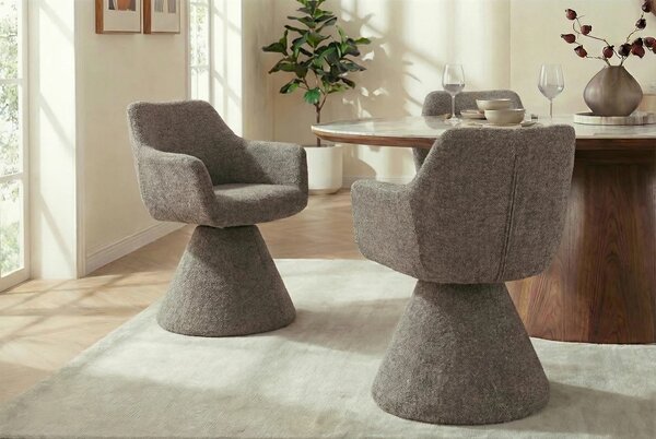 Estila Moderná art deco otočná jedálenská stolička Sonu s mohutnou nohou a celoplošným poťahom v hnedosivom odtieni taupe 62 cm