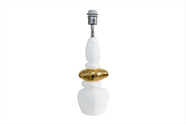 Estila Moderná art deco biela stolná lampa Caillou so zlatým detailom s dizajnom naskladaných kameňov a polohovateľným tienidlom 68 cm