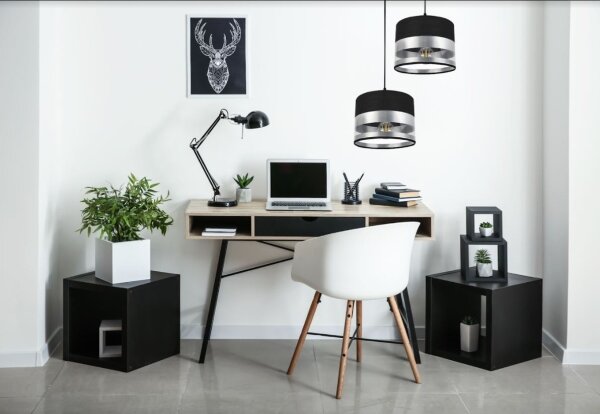 Luster na lanku MILO 2xE27/60W/230V strieborná/čierna