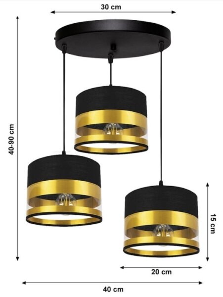 Luster na lanku MILO 3xE27/60W/230V zlatá/čierna