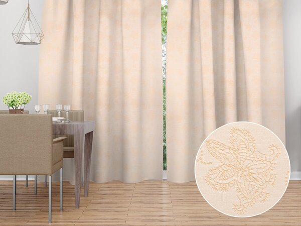 Biante Dekoračný záves TF-099 Zlaté kvetované ornamenty na béžovom 150x140 cm