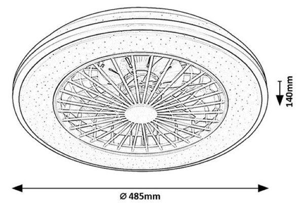 RABALUX 71331 Dalfon2 stropné svietidlo s ventilátorom D485mm LED 48W/2800lm 3000-6500K čierna, stmievateľné, diaľkový ovládač, starlight efekt