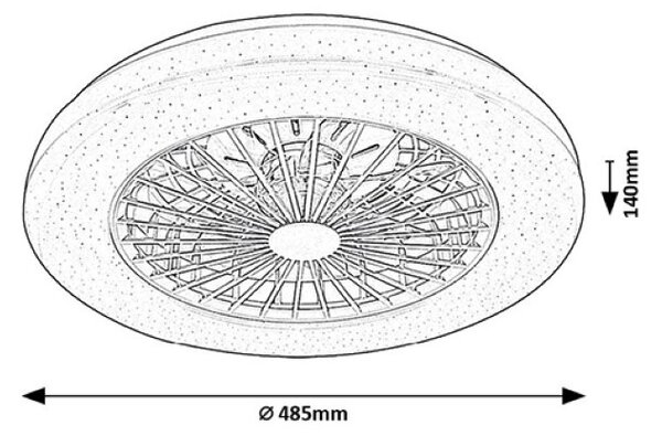 RABALUX 71333 Dalfon2 stropné svietidlo s ventilátorom D485mm LED 48W/3500lm 3000-6500K biela, stmievateľné, diaľkový ovládač, starlight efekt