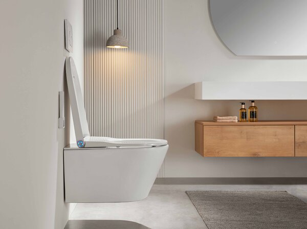 CERANO - WC závesné s integrovaným elektronickým bidetom Cronus Pro, Vortex Rimless 180° + UF sedátko - biela lesklá - 59,3x38,4 cm