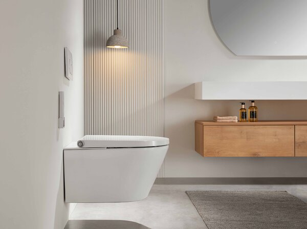 CERANO - WC závesné s integrovaným elektronickým bidetom Cronus Pro, Vortex Rimless 180° + UF sedátko - biela lesklá - 59,3x38,4 cm