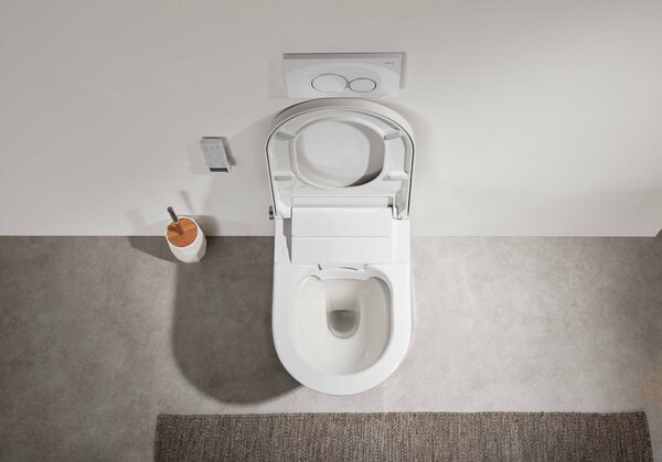 CERANO - WC závesné s integrovaným elektronickým bidetom Cronus Pro, Vortex Rimless 180° + UF sedátko - biela lesklá - 59,3x38,4 cm