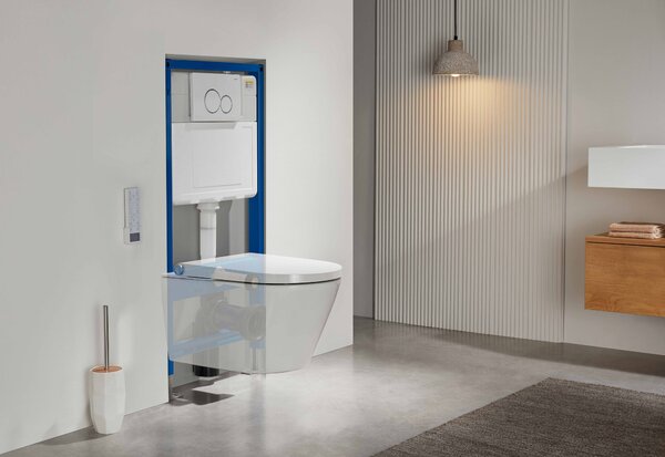 CERANO - WC závesné s integrovaným elektronickým bidetom Cronus Pro, Vortex Rimless 180° + UF sedátko - biela lesklá - 59,3x38,4 cm