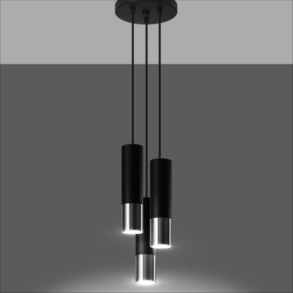 Sollux SL.0943 - Luster na lanku LOOPEZ 3xGU10/10W/230V guľatý čierna/chróm