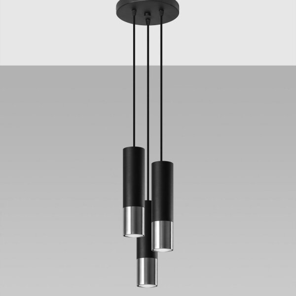 Sollux SL.0943 - Luster na lanku LOOPEZ 3xGU10/10W/230V guľatý čierna/chróm