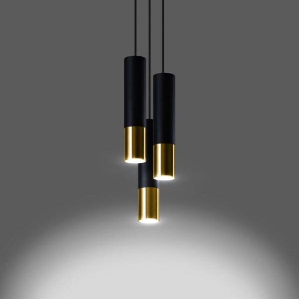 Sollux SL.0955 - Luster na lanku LOOPEZ 3xGU10/10W/230V guľatý čierna/zlatá