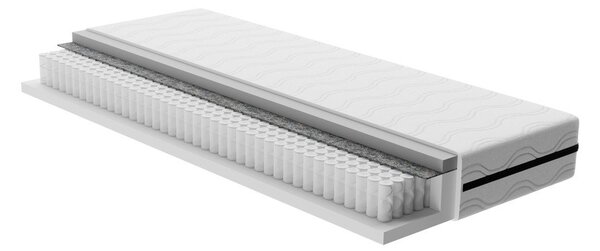 Modrá čalúnená jednolôžková posteľ s úložným priestorom s matracom 90x200 cm Avela – Selection