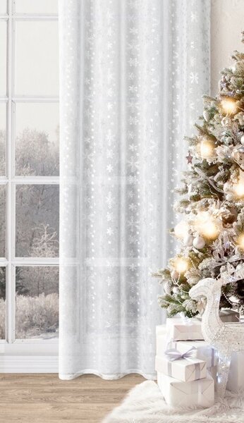 Metráž VIANOČNÁ ZÁCLONA SNOW 140X250 CM NA KRUHÁCH BIELA