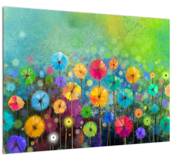 Sklenený obraz - Abstraktné kvety (70x50 cm)