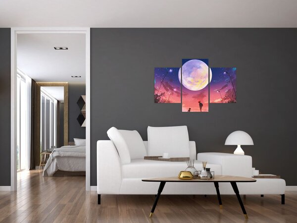 Obraz - Žena a pes pri splne (90x60 cm)