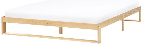 Posteľ svetlohnedá borovicové drevo 180 x 200 cm s lamelovým roštom bez čela minimalistický štýl spálňa