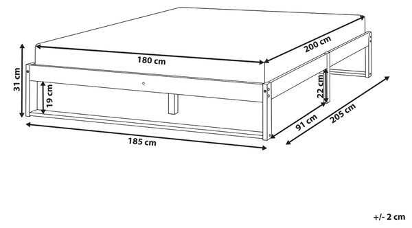 Posteľ svetlohnedá borovicové drevo 180 x 200 cm s lamelovým roštom bez čela minimalistický štýl spálňa