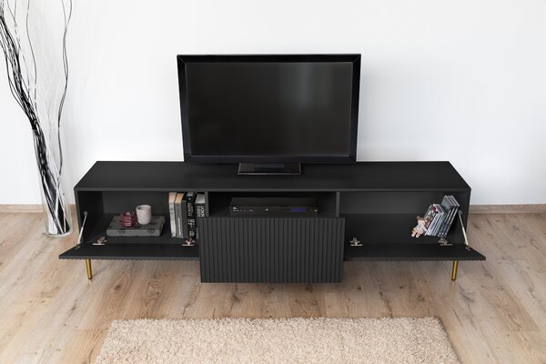 TV skrinka Nicole 200 cm - čierny mat / zlatá