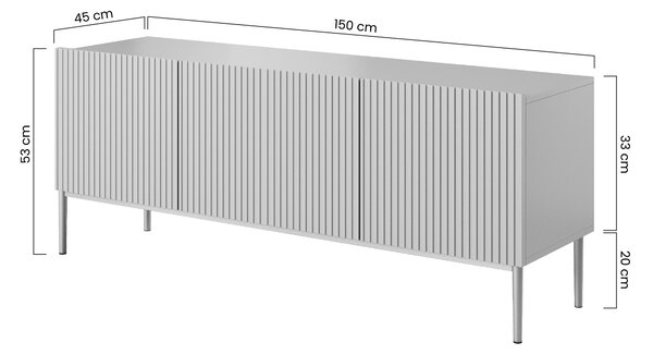 TV stolík Nicole 150 cm na kovových nohách so zásuvkou - čierny mat / zlaté nohy