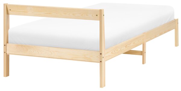 Posteľ svetlohnedá borovicové drevo 90 x 200 cm s čelom a lamelovým roštom minimalistický štýl spálňa