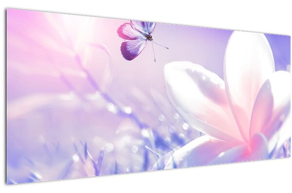 Obraz - Motýľ prilietajúci na kvet (120x50 cm)