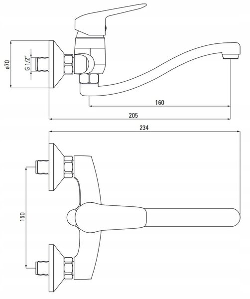 Deante Boro, nástenná umývadlová batéria 150mm, čierna, BMO_N50M