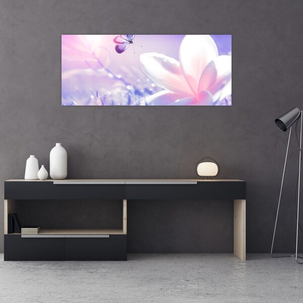 Obraz - Motýľ prilietajúci na kvet (120x50 cm)