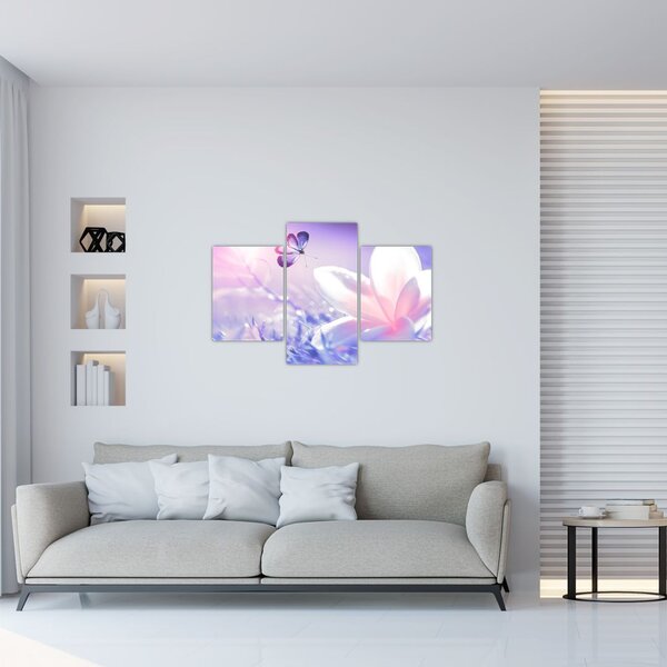 Obraz - Motýľ prilietajúci na kvet (90x60 cm)