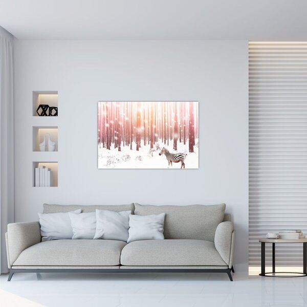 Obraz - Zebra v zasneženom lese (90x60 cm)