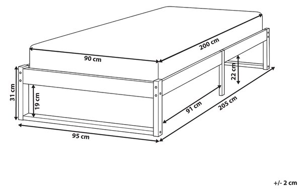 Posteľ svetlohnedá borovicové drevo 90 x 200 cm s lamelovým roštom bez čela minimalistický štýl spálňa