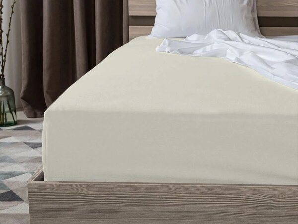 Súprava krepových obliečok DENYX BLEND svetlo krémové, hotelové vrecko + plachta Jersey 90 x 200 cm sivobéžové, jednolôžko