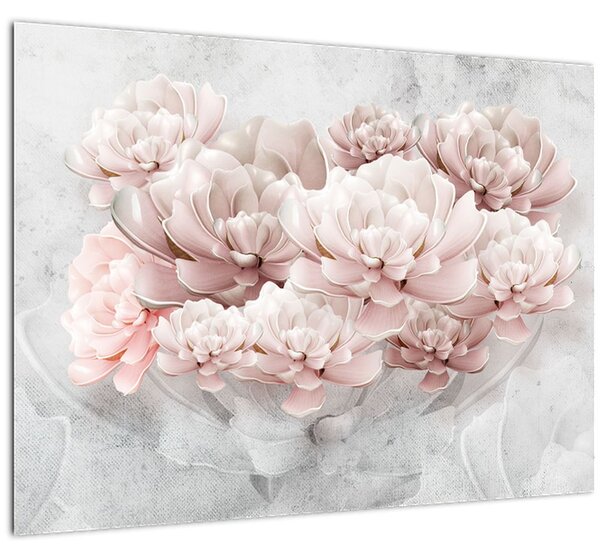 Sklenený obraz - Ružové kvety na stene (70x50 cm)