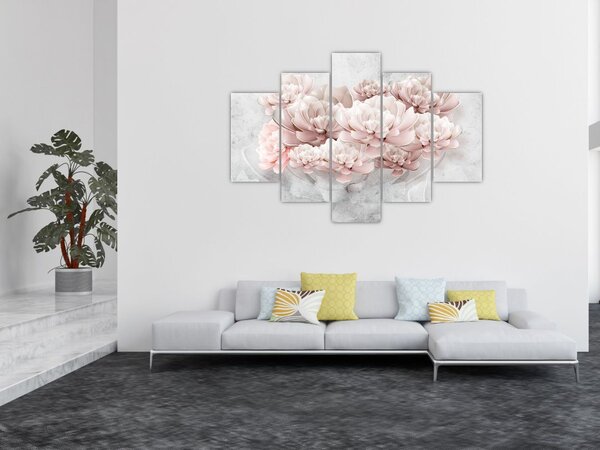 Obraz - Ružové kvety na stene (150x105 cm)