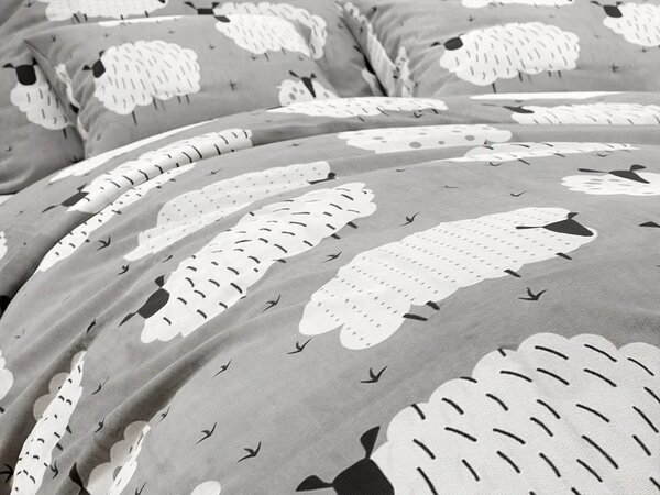 Sada krepových obliečok WHITE SHEEPS POLY sivé + plachta Jersey 90 x 200 cm sivá, jednolôžko