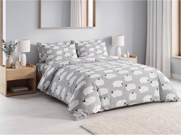 Sada krepových obliečok WHITE SHEEPS POLY sivé + plachta Jersey 90 x 200 cm sivá, jednolôžko