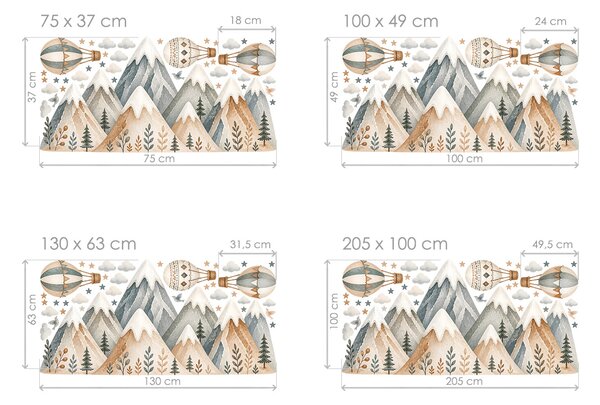 Nalepte.cz Skaly hory Boho textilní prelepiteľné nálepky na stenu hárok 75 x 37 cm