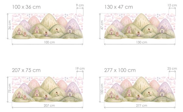 Nalepte.cz Hory a kopce s vílami nálepky na stenu pre dievčatá hárok 100 x 36 cm
