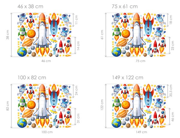 Nalepte.cz Vesmírna raketa textilní prelepiteľná nálepka na stenu arch 46 x 38 cm